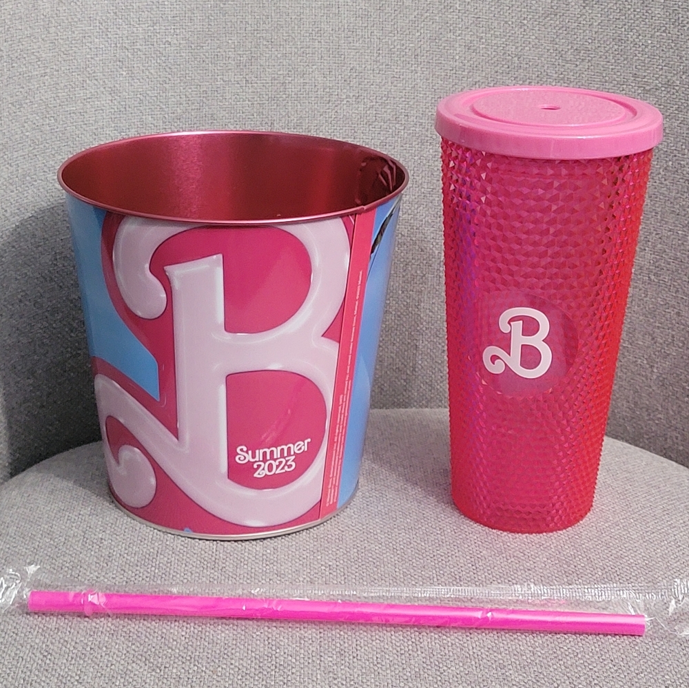 New Cinemark Exclusive Barbie 2023 Tubbler Diamond Cup & Popcorn Bucket Set